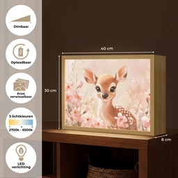 Hertje - Illustratie - Bloemen - Roze Light Box met batterij (Wandlamp kind) middel -USP_websiteoverzichtNL