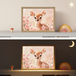 Hertje - Illustratie - Bloemen - Roze Light Box met batterij (Wandlamp kind) middel -sfeer3_kind