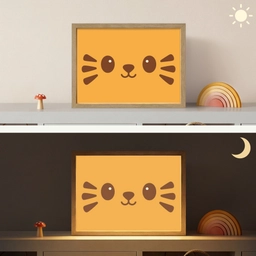 Kat - Simplistisch - Oranje - Vrolijk Light Box met batterij (Wandlamp kind) middel -sfeer3_kind