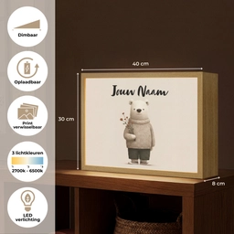 Knuffelbeer - Oranje bloemen - Vriendelijk Light Box met batterij (Wandlamp kind) middel -USP_websiteoverzichtNL