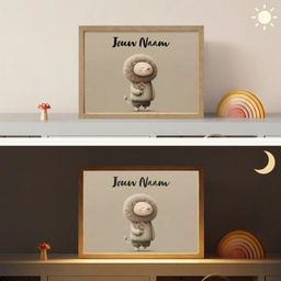 Leeuw - Oranje bloemen - Vriendelijk Light Box met batterij (Wandlamp kind) middel -sfeer3_kind