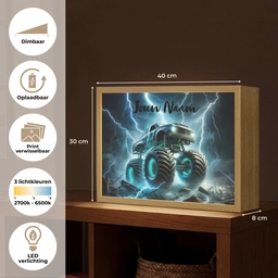 Monstertruck - Bliksem - Blauw - Jongens - Auto Light Box met batterij (Wandlamp kind) middel -USP_websiteoverzichtNL