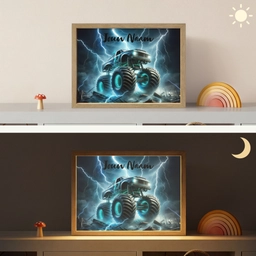 Monstertruck - Bliksem - Blauw - Jongens - Auto Light Box met batterij (Wandlamp kind) middel -sfeer3_kind