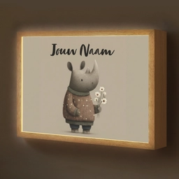 Neushoorn - Witte bloemen - Lief Light Box met batterij (Wandlamp kind) middel -z3d_website