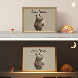 Neushoorn - Witte bloemen - Lief Light Box met batterij (Wandlamp kind) middel -sfeer3_kind