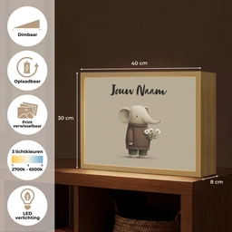 Olifant - Witte bloemen - Kindvriendelijk Light Box met batterij (Wandlamp kind) middel -USP_websiteoverzichtNL