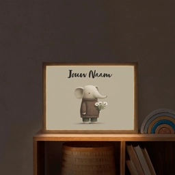 Olifant - Witte bloemen - Kindvriendelijk Light Box met batterij (Wandlamp kind) middel -sfeer1_kind