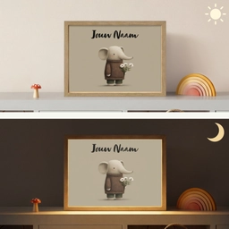 Olifant - Witte bloemen - Kindvriendelijk Light Box met batterij (Wandlamp kind) middel -sfeer3_kind