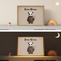 Panda - Blauwe bloemen - Zachtheid Light Box met batterij (Wandlamp kind) middel -sfeer3_kind