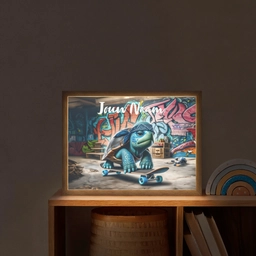Schildpad - Graffiti - Skateboard - Jongens Light Box met batterij (Wandlamp kind) middel -sfeer1_kind