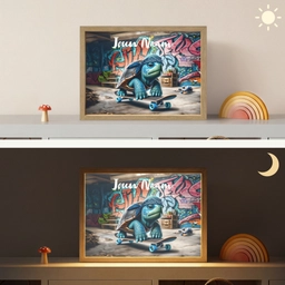 Schildpad - Graffiti - Skateboard - Jongens Light Box met batterij (Wandlamp kind) middel -sfeer3_kind