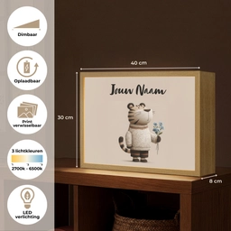 Tijger - Blauwe bloemen - Rustig Light Box met batterij (Wandlamp kind) middel -USP_websiteoverzichtNL
