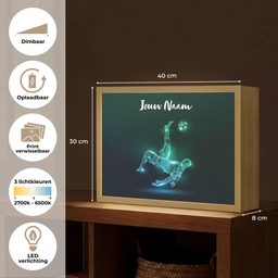 Voetbal - Voetballer - Jongen - Zwart Light Box met batterij (Wandlamp kind) middel -USP_websiteoverzichtNL