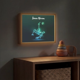 Voetbal - Voetballer - Jongen - Zwart Light Box met batterij (Wandlamp kind) middel -sfeer5_kind