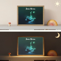 Voetbal - Voetballer - Jongen - Zwart Light Box met batterij (Wandlamp kind) middel -sfeer3_kind