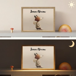Vos - Gele bloemen - Minimalistisch Light Box met batterij (Wandlamp kind) middel -sfeer3_kind