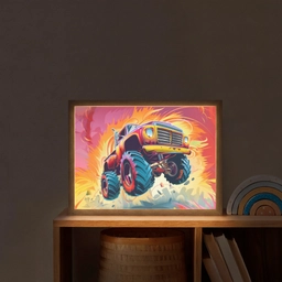 Monstertruck - Auto - Jongens - Kleurrijk Light Box met batterij (Wandlamp kind) middel -sfeer1_kind