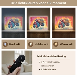 Monstertruck - Auto - Jongens - Kleurrijk Light Box met batterij (Wandlamp kind) middel -USP_lichtkleurNL