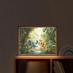 Olifant - Tijger - Bos - Jungle Light Box met batterij (Wandlamp kind) middel -sfeer1_kind