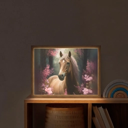 Paard - Bloemen - Roze - Natuur - Bos Light Box met batterij (Wandlamp kind) middel -sfeer1_kind