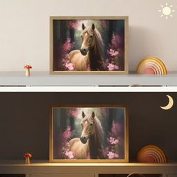 Paard - Bloemen - Roze - Natuur - Bos Light Box met batterij (Wandlamp kind) middel -sfeer3_kind