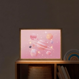 Planeten - Roze - Sterren Light Box met batterij (Wandlamp kind) middel -sfeer1_kind