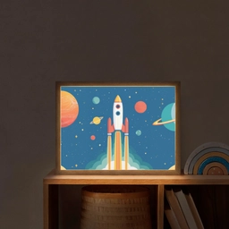 Raket - Planeten - Ruimte Light Box met batterij (Wandlamp kind) middel -sfeer1_kind