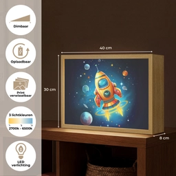 Raket - Ruimte - Planeten - Kinderen - Jongen Light Box met batterij (Wandlamp kind) middel -USP_websiteoverzichtNL