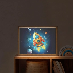 Raket - Ruimte - Planeten - Kinderen - Jongen Light Box met batterij (Wandlamp kind) middel -sfeer1_kind