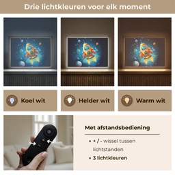 Raket - Ruimte - Planeten - Kinderen - Jongen Light Box met batterij (Wandlamp kind) middel -USP_lichtkleurNL