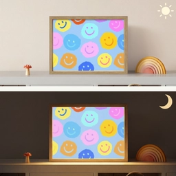 Smileys - Kleurrijk - Grappig Light Box met batterij (Wandlamp kind) middel -sfeer3_kind
