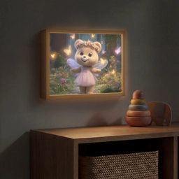 Teddybeer - Bloemenkrans - Vlinders - Elfenvleugels Light Box met batterij (Wandlamp kind) middel -sfeer5_kind