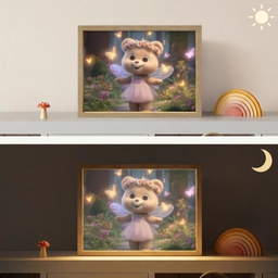 Teddybeer - Bloemenkrans - Vlinders - Elfenvleugels Light Box met batterij (Wandlamp kind) middel -sfeer3_kind