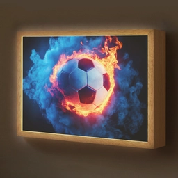 Voetbal - Vuur - IJs - Blauw Light Box met batterij (Wandlamp kind) middel -z3d_website