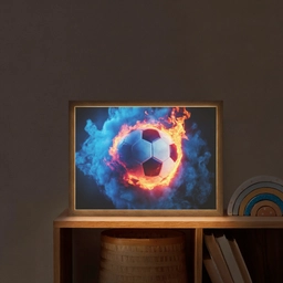 Voetbal - Vuur - IJs - Blauw Light Box met batterij (Wandlamp kind) middel -sfeer1_kind