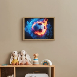 Voetbal - Vuur - IJs - Blauw Light Box met batterij (Wandlamp kind) middel -sfeer2_kind