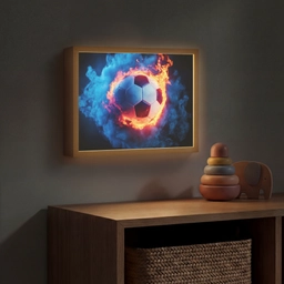 Voetbal - Vuur - IJs - Blauw Light Box met batterij (Wandlamp kind) middel -sfeer5_kind