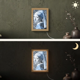 Meisje met de parel - Johannes Vermeer - Delfts blauw Light Box met kabel (Wandlamp) klein -sfeer3