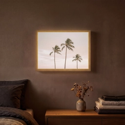 Palmbomen - Zonsondergang - Roze Light Box met batterij (Wandlamp) middel -sfeer4