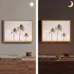 Palmbomen - Zonsondergang - Roze Light Box met batterij (Wandlamp) middel -sfeer3