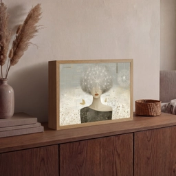 Pluis - Vrouw - Beige Light Box met batterij (Wandlamp) middel -sfeer2