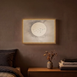 Vogel - Beige - Japandi Light Box met batterij (Wandlamp) middel -sfeer4