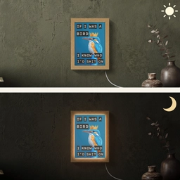Vogel - Decoratie - Ijsvogel - Blauw Light Box met kabel (Wandlamp) klein -sfeer3