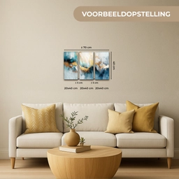 Blauw - Abstract - Wit - Goud - Verf Canvas - Meerluiken 3 luik klein -sfeer6-formaat