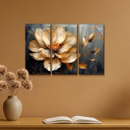 Bloem - Goud - Abstract - Verf Canvas - Meerluiken 3 luik klein -sfeer5