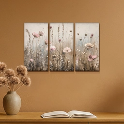 Bloemen - Beige - Modern - Roze Canvas - Meerluiken 3 luik klein -sfeer5