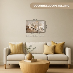 Bloesem - Beige - Abstract - Bloemen Canvas - Meerluiken 3 luik klein -sfeer6-formaat