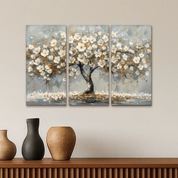 Boom - Abstract - Wit - Bloesem Canvas - Meerluiken 3 luik klein -sfeer3