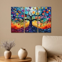 Kleurrijk - Levensboom - Bloemen - Abstract Canvas - Meerluiken 3 luik klein -sfeer1