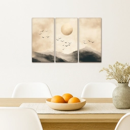 Landschap - Japandi - Beige - Vogels Canvas - Meerluiken 3 luik klein -sfeer4